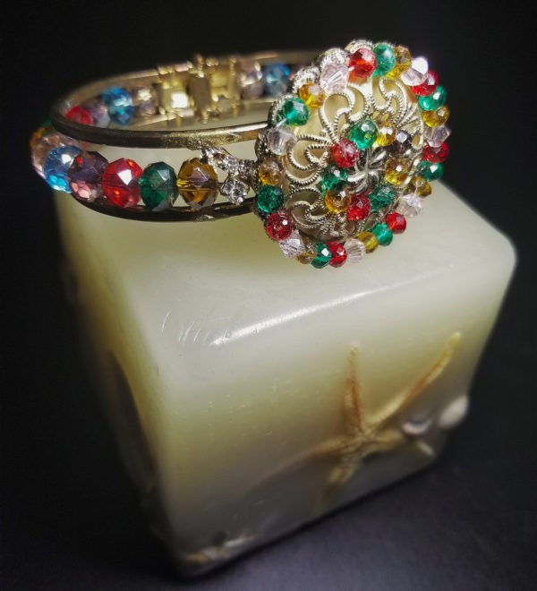 Filigree & Multi-Colored Crystal Bracelet